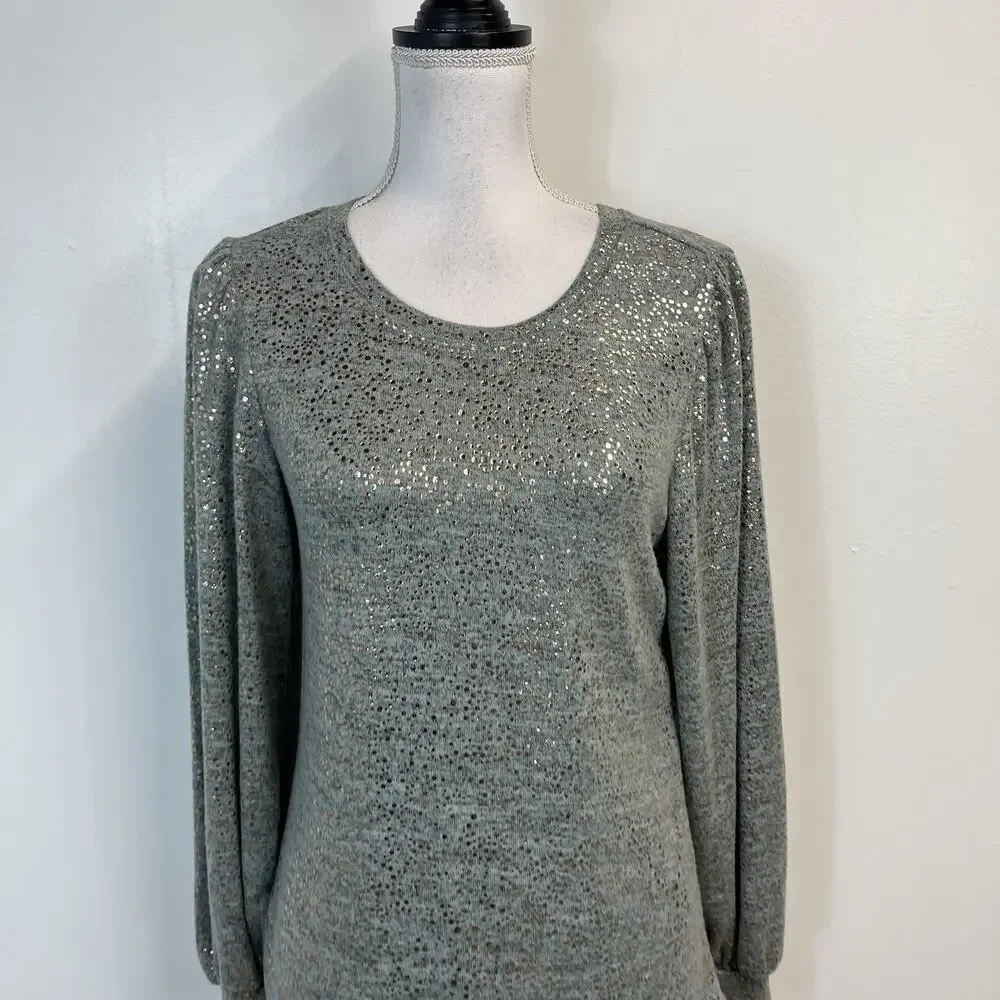 John Paul Richard Sweater Top Women's Size S Green Teal Gold Polka Dots Boho